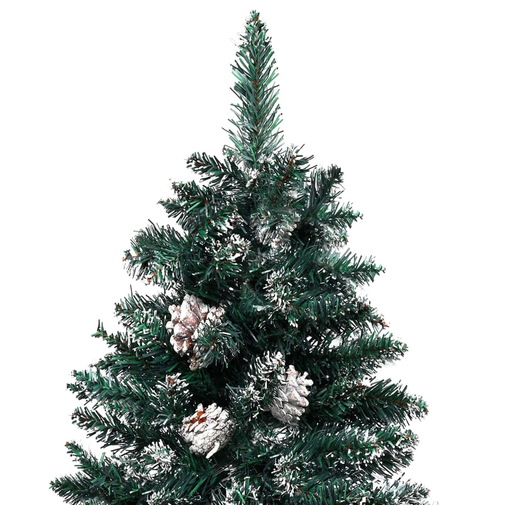vidaXL Árbol de Navidad delgado con luces y bolas verde 210 cm