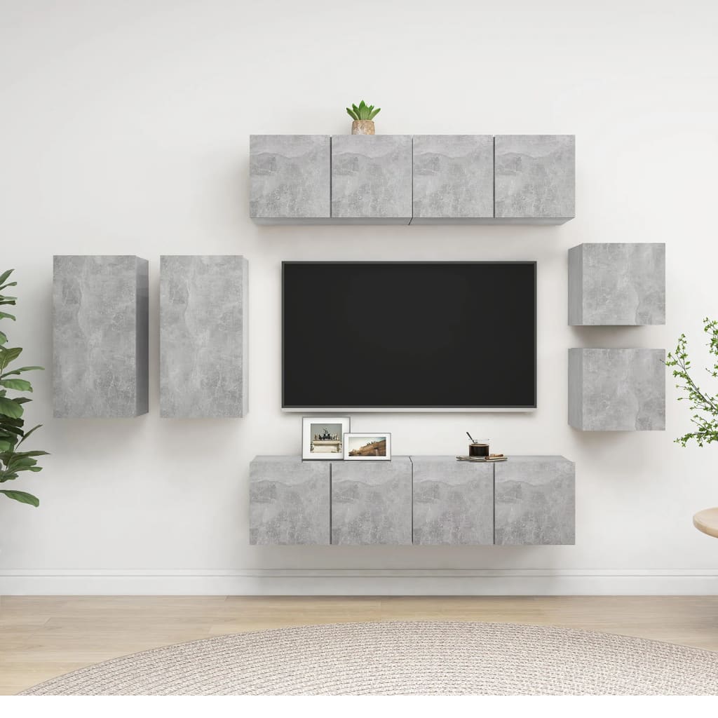 vidaXL Set muebles de salón TV 8 pzas madera ingeniería gris hormigón