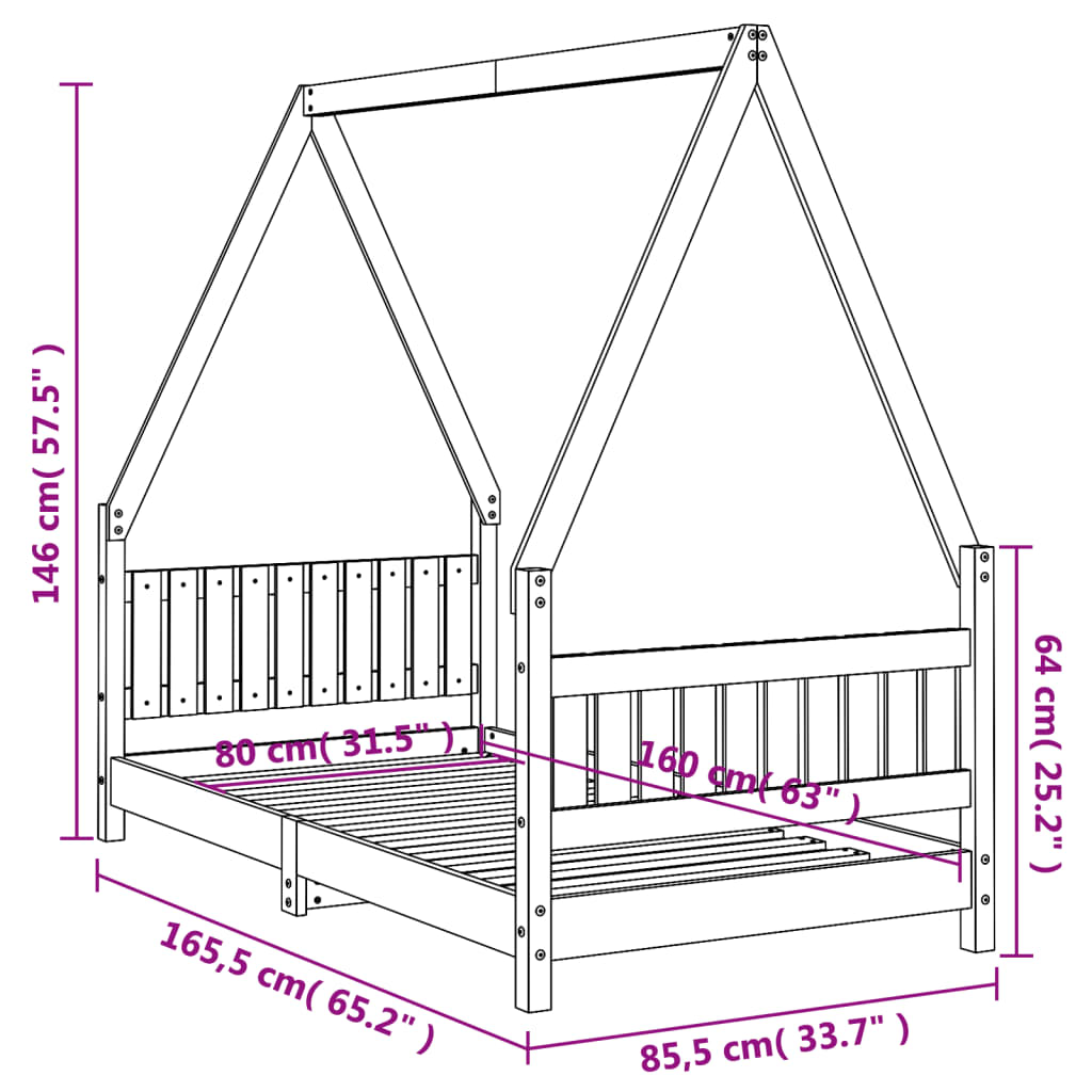 vidaXL Estructura de cama para niños madera de pino negro 80x160 cm