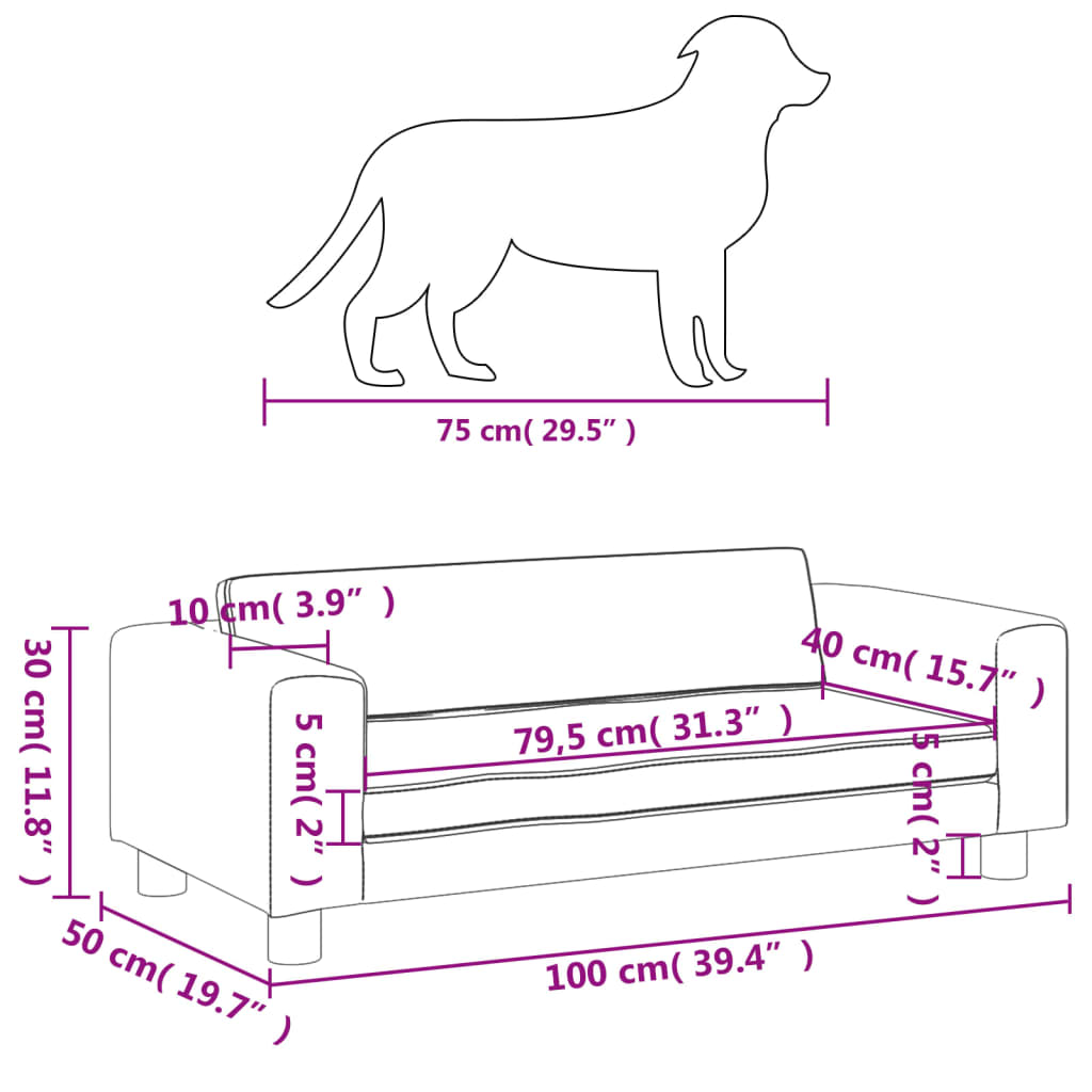 vidaXL Cama para perros con extensión terciopelo marrón 100x50x30 cm
