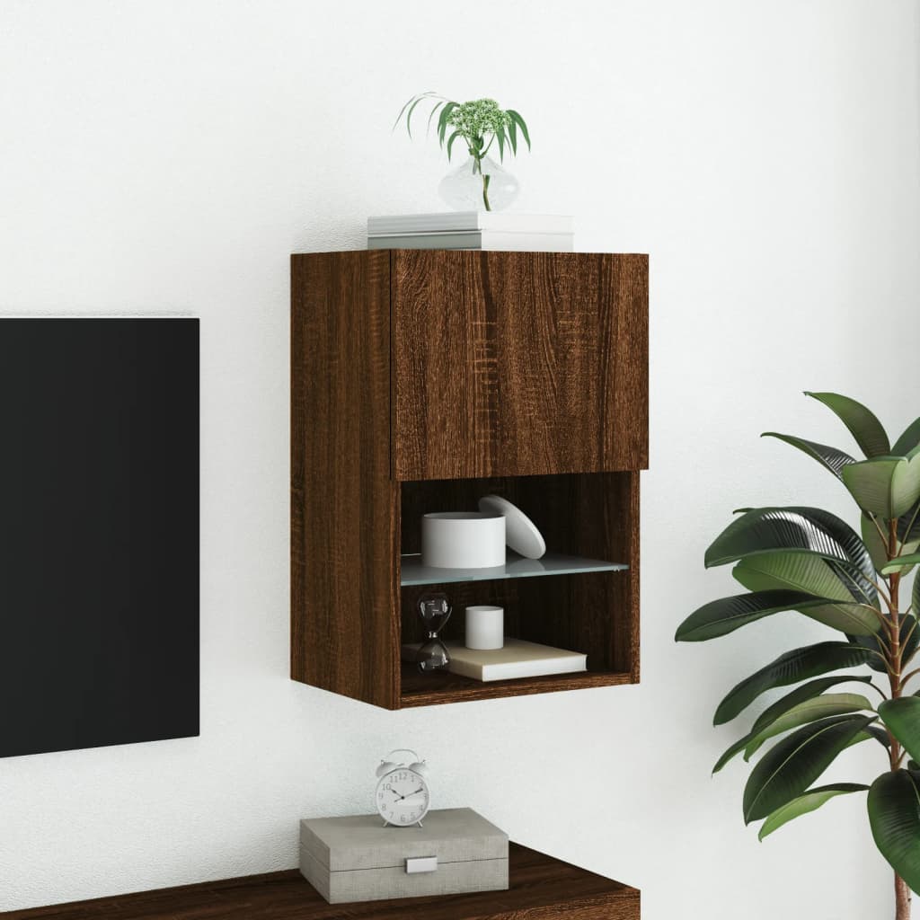 vidaXL Mueble para TV con luces LED roble marrón 40,5x30x60 cm