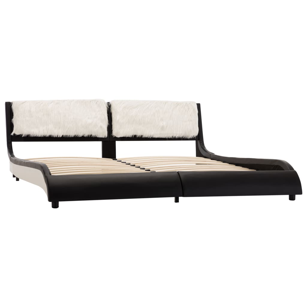 vidaXL Estructura de cama con LED cuero PE negra y blanca 150x200 cm