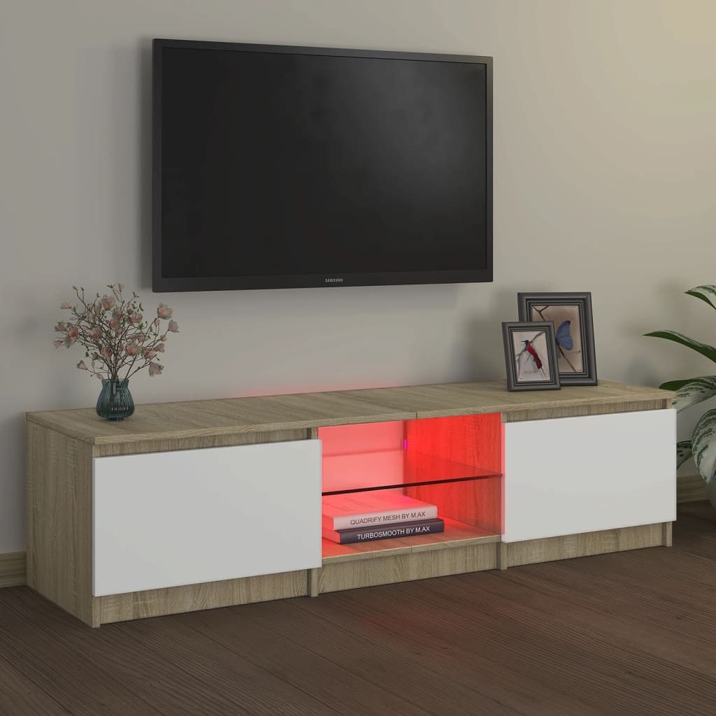 vidaXL Mueble de TV con luces LED blanco y roble Sonoma 140x40x35,5 cm