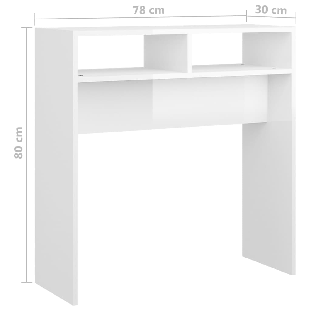 vidaXL Mesa consola madera de ingeniería blanco brillo 78x30x80 cm