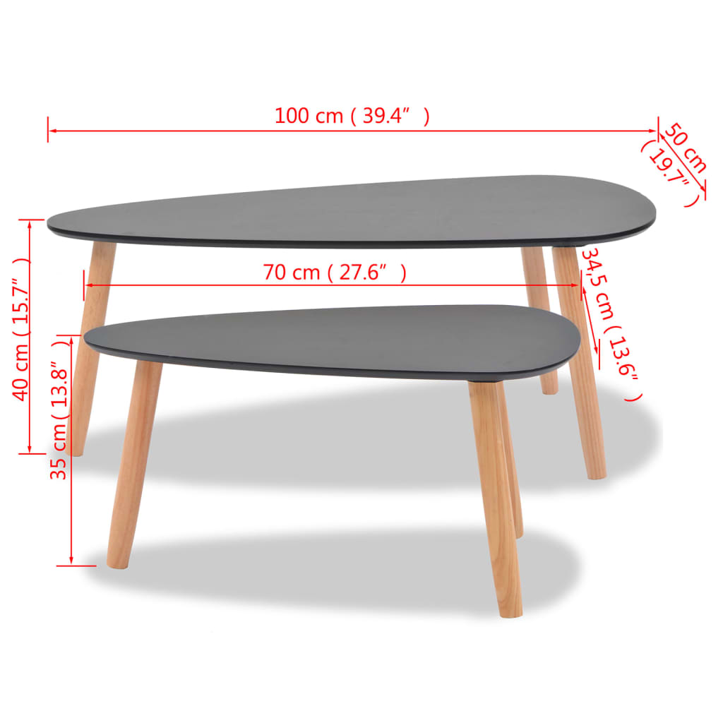 vidaXL Set de mesas de centro 2 unidades madera maciza de pino negro