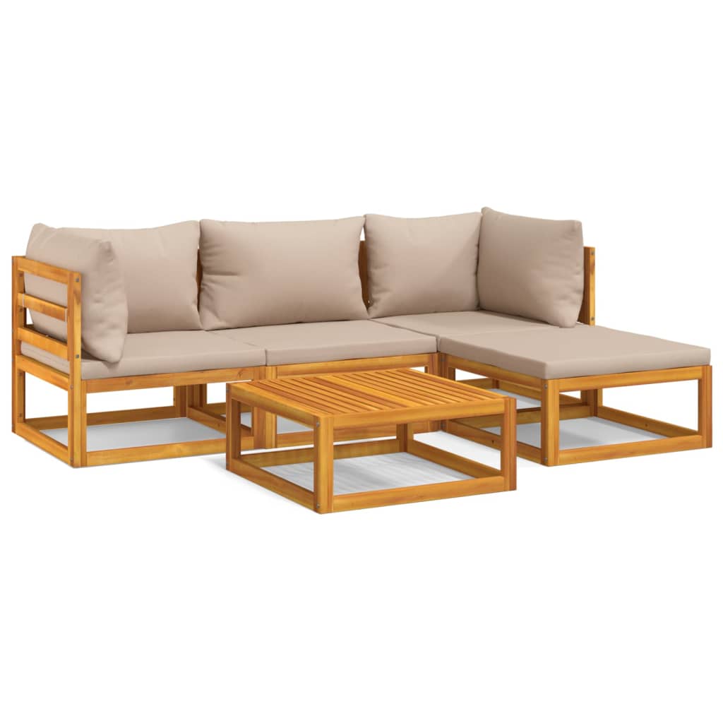 vidaXL Set muebles de jardín 5 pzas madera maciza y cojines gris taupé