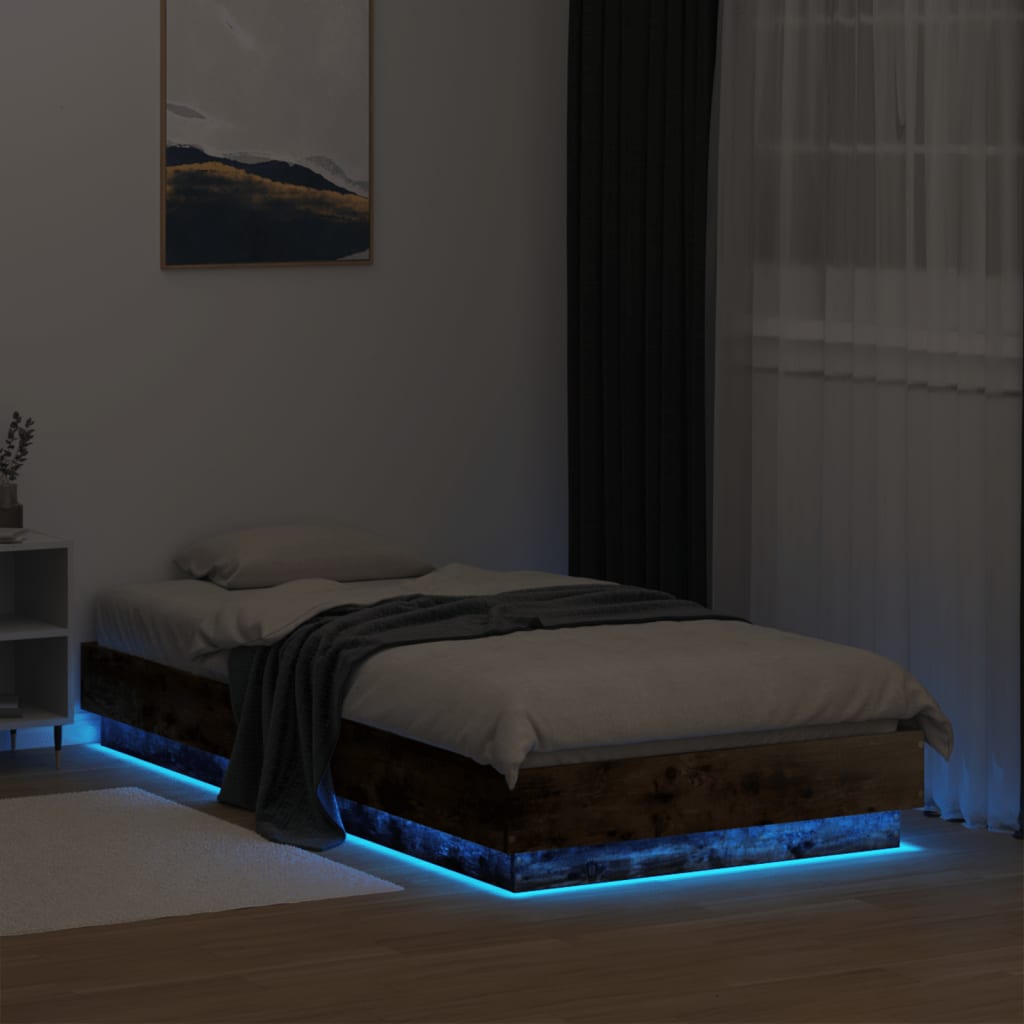 vidaXL Estructura de cama con luces LED roble ahumado 75x190 cm