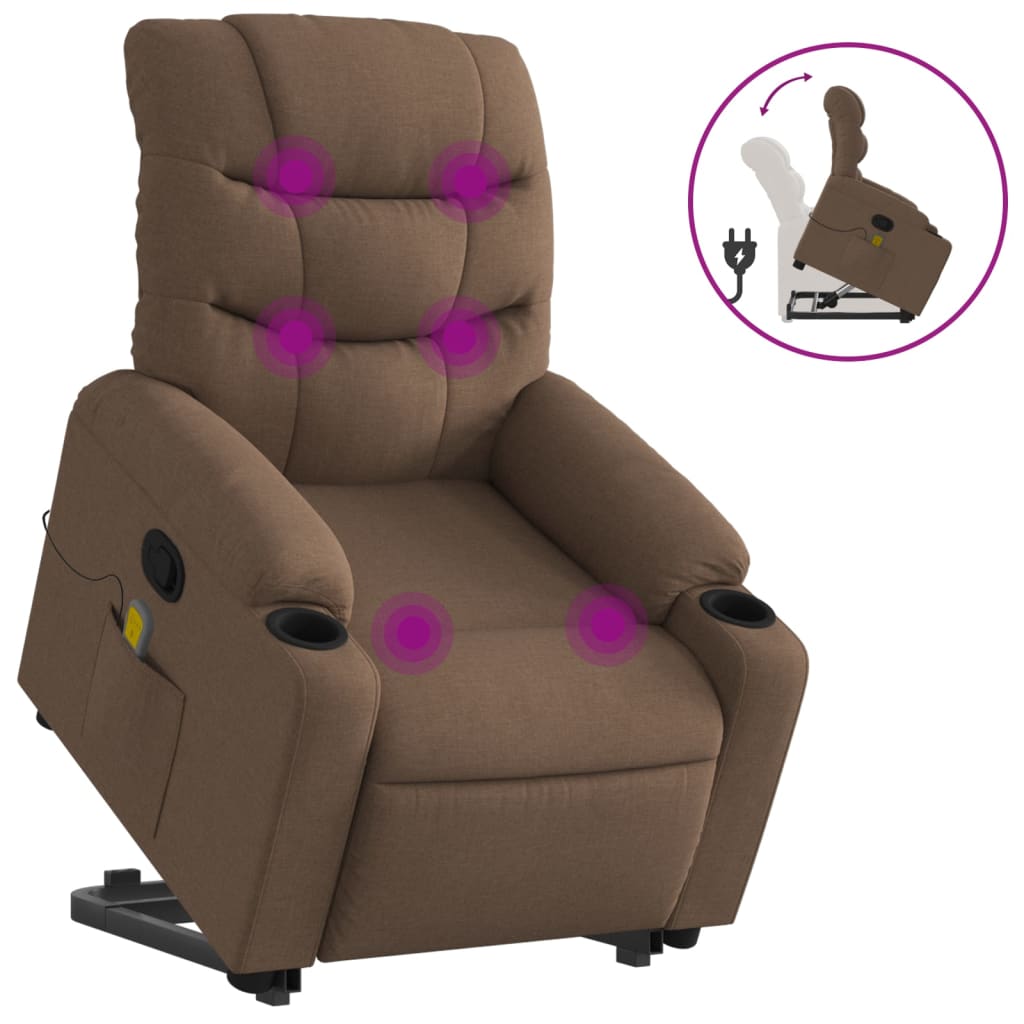 vidaXL Silla de masaje reclinable de pie de tela marrón