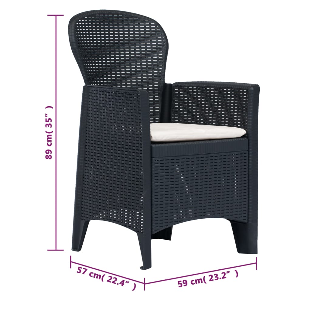 vidaXL Set de mesa y sillas de jardín 3 pzas ratán plástico antracita