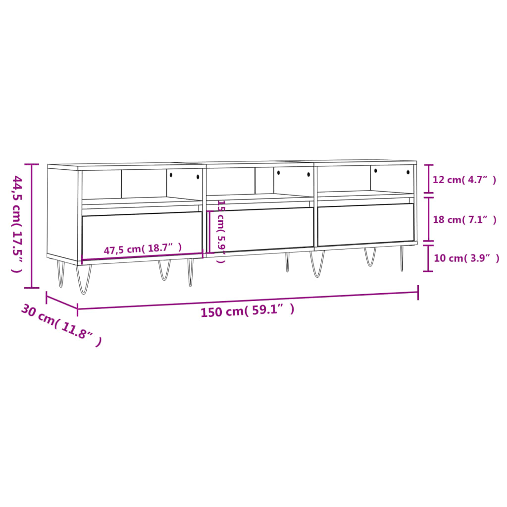 vidaXL Mueble de TV madera contrachapada blanco 150x30x44,5 cm