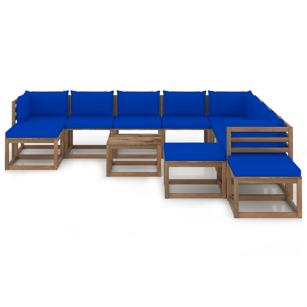 vidaXL Juego de muebles de jardín 12 piezas con cojines azul