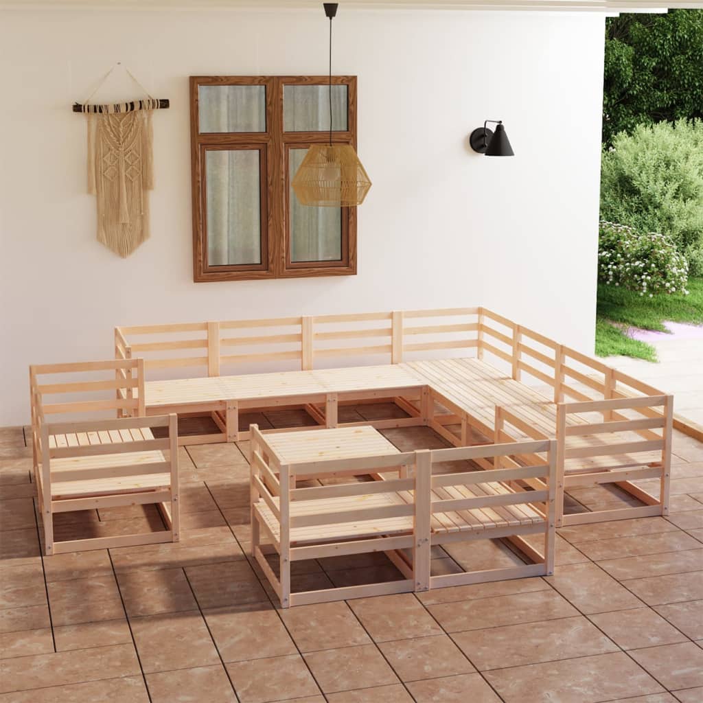vidaXL Juego de muebles de jardín 12 piezas madera maciza de pino