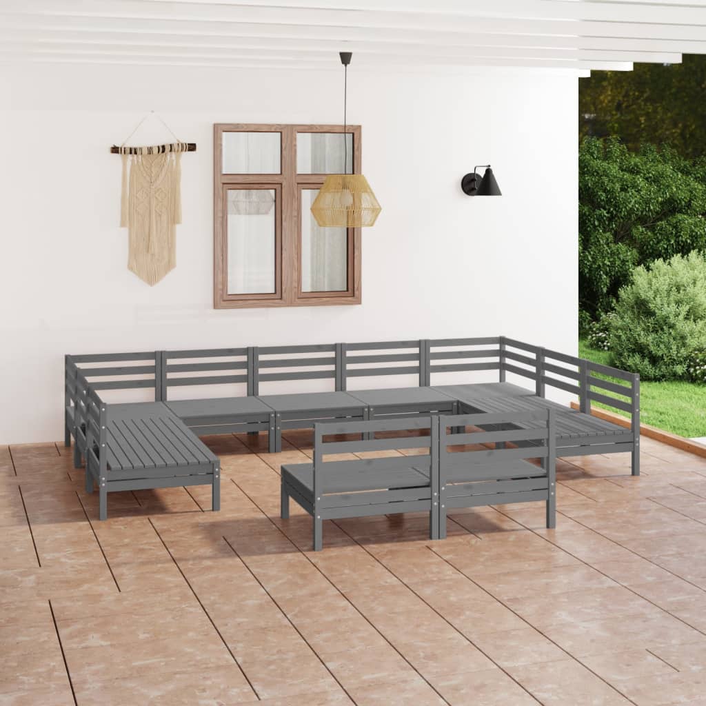 vidaXL Juego de muebles de jardín 11 piezas madera maciza pino gris