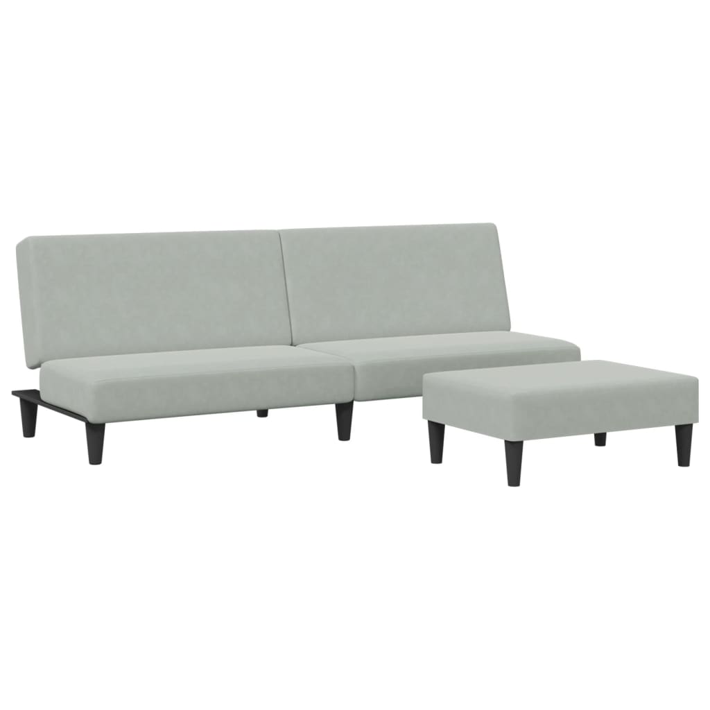 vidaXL Sofá cama de 2 plazas con taburete terciopelo gris claro