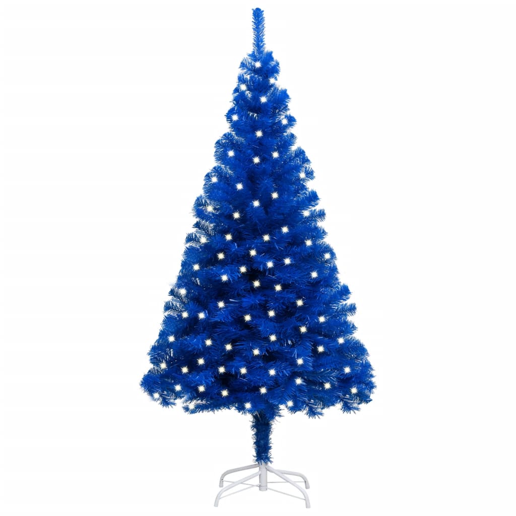 vidaXL Árbol de Navidad preiluminado con luces y soporte azul 240 cm