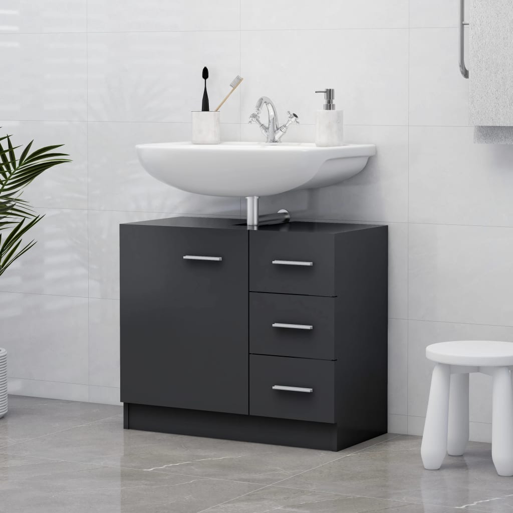 vidaXL Armario para lavabo madera contrachapada gris 63x30x54 cm