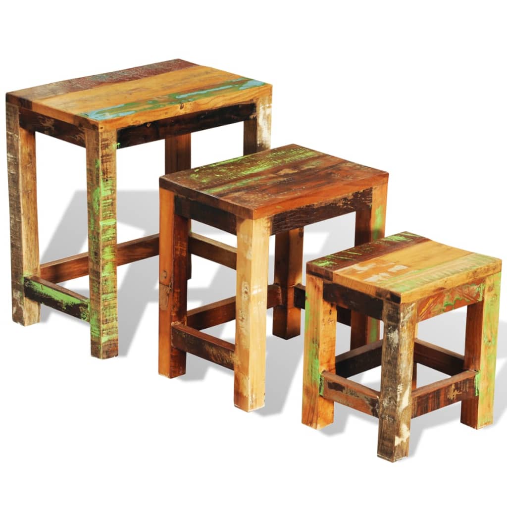 vidaXL Juego de mesas apilables vintage 3 piezas madera reciclada