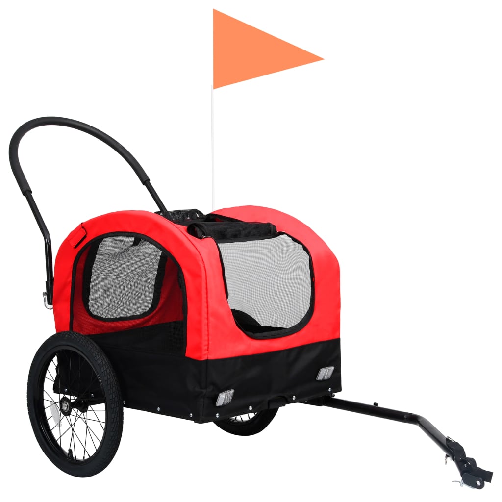 vidaXL Remolque de bicicleta para mascotas cochecito 2 en 1 rojo negro