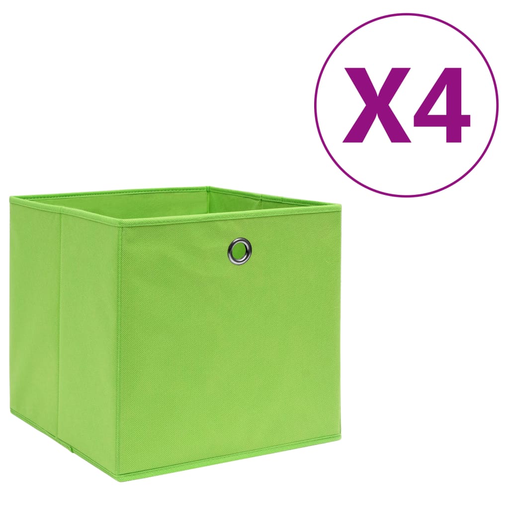 vidaXL Cajas de almacenaje 4 uds tela no tejida verde 28x28x28 cm