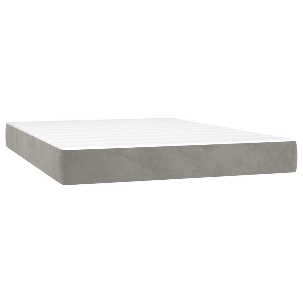 vidaXL Cama box spring colchón y LED terciopelo gris claro 140x200 cm