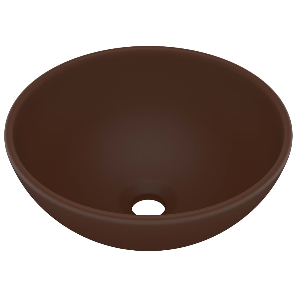 vidaXL Lavabo de lujo redondo cerámica marrón oscuro mate 32,5x14 cm