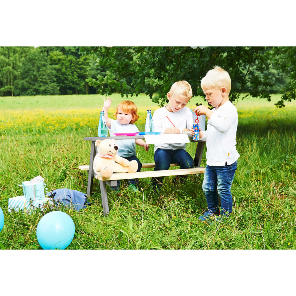Pinolino Mesa de picnic con banco para niños Nicki für 4 madera gris