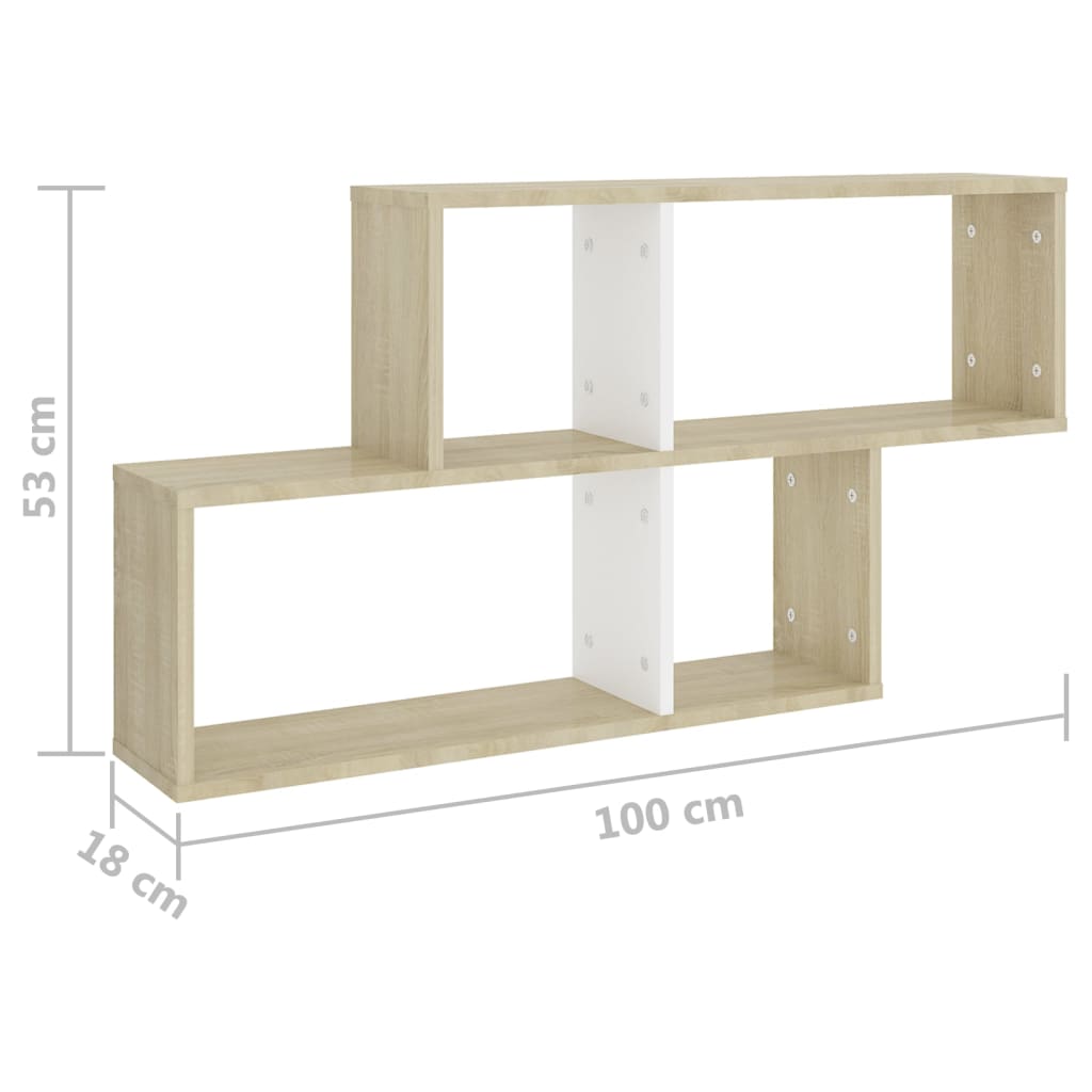 vidaXL Estante de pared madera contrachapada blanco roble 100x18x53 cm