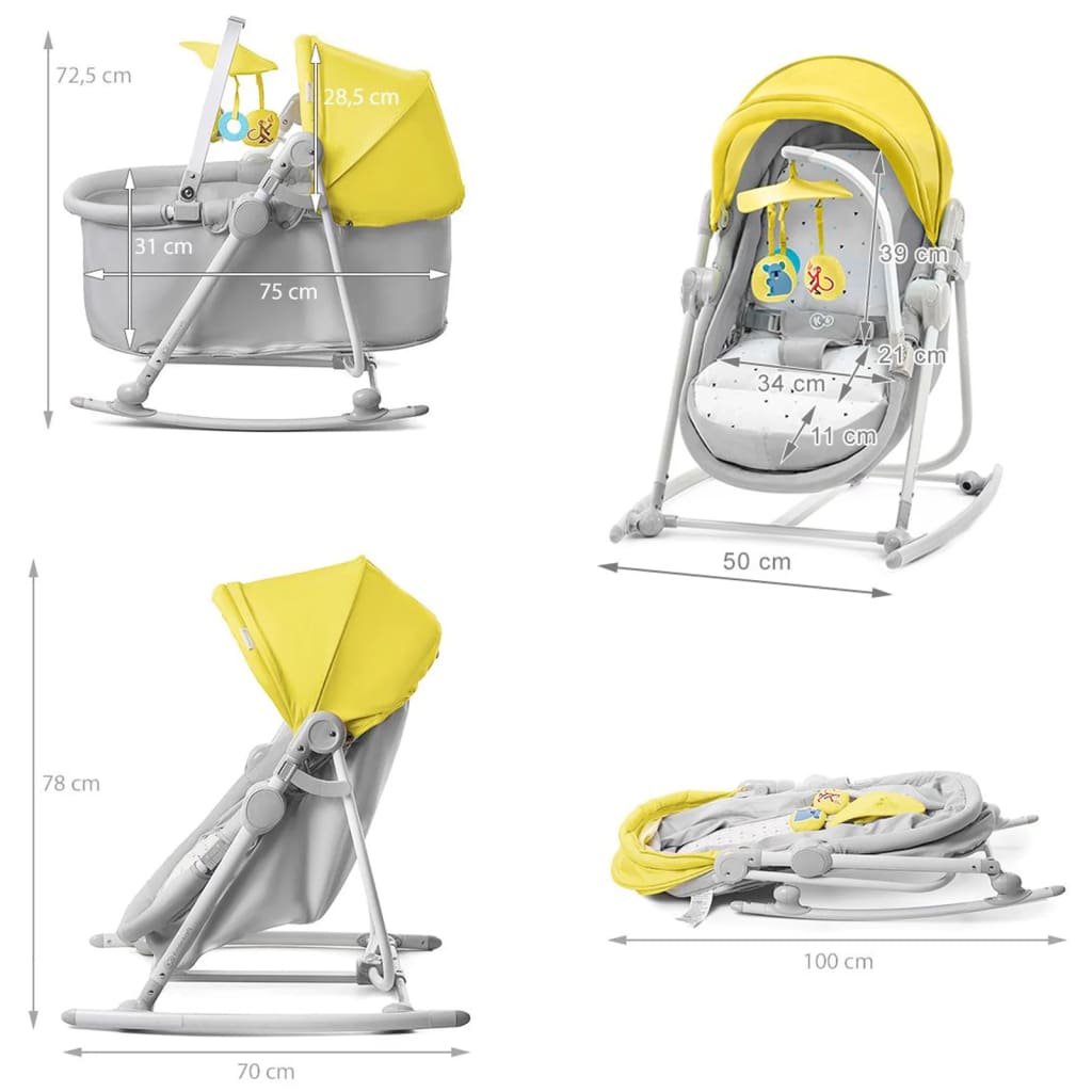 Kinderkraft Hamaca mecedora para bebés 5 en 1 UNIMO amarillo y gris