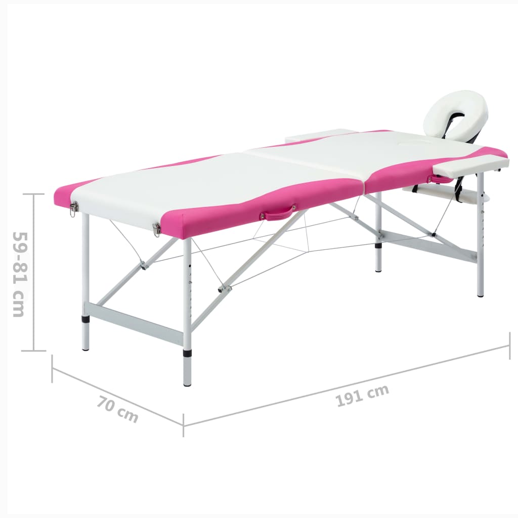 vidaXL Camilla de masaje plegable 2 zonas aluminio blanco y rosa