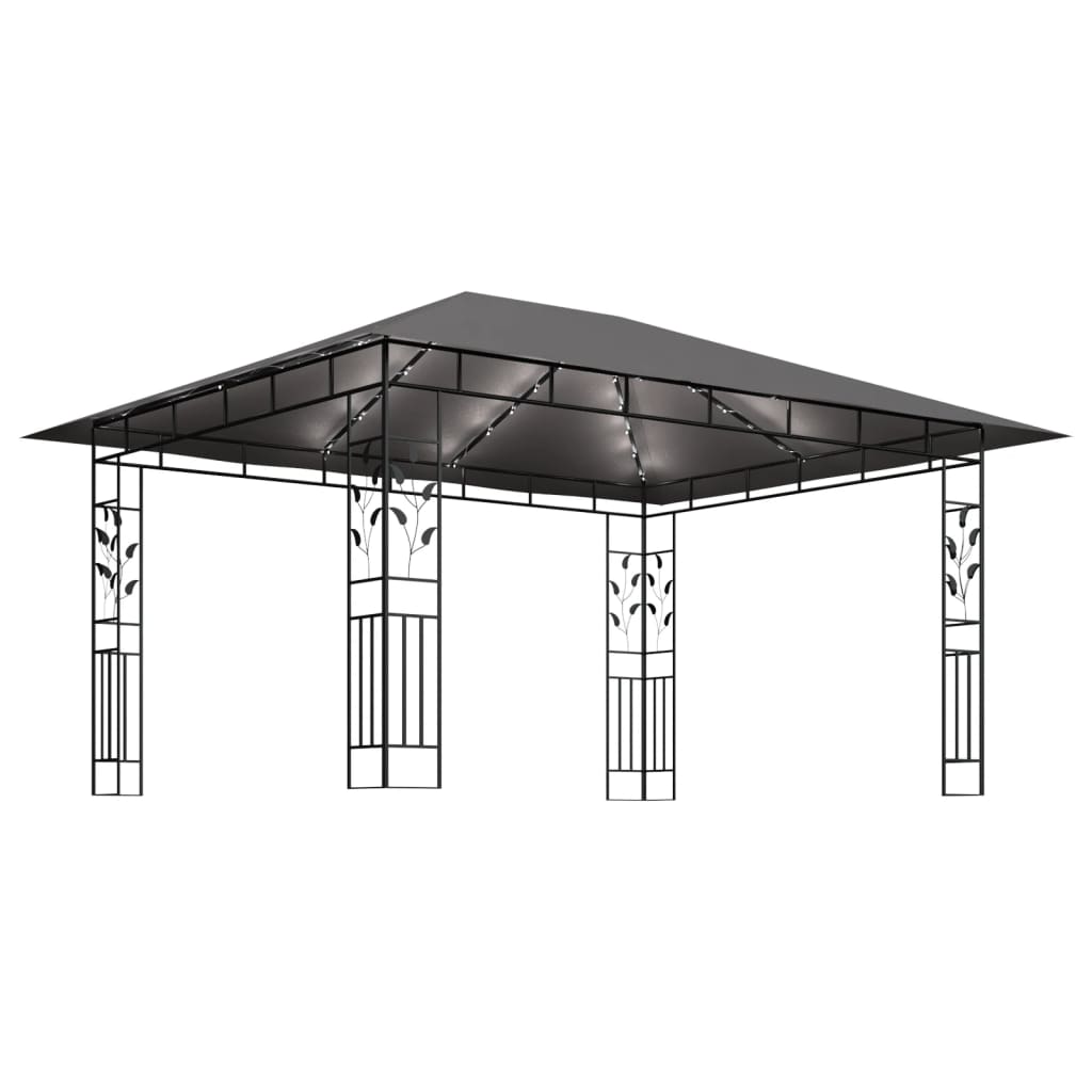 vidaXL Cenador con mosquitera tira luz LED antracita 4x3x2,73m 180g/m²