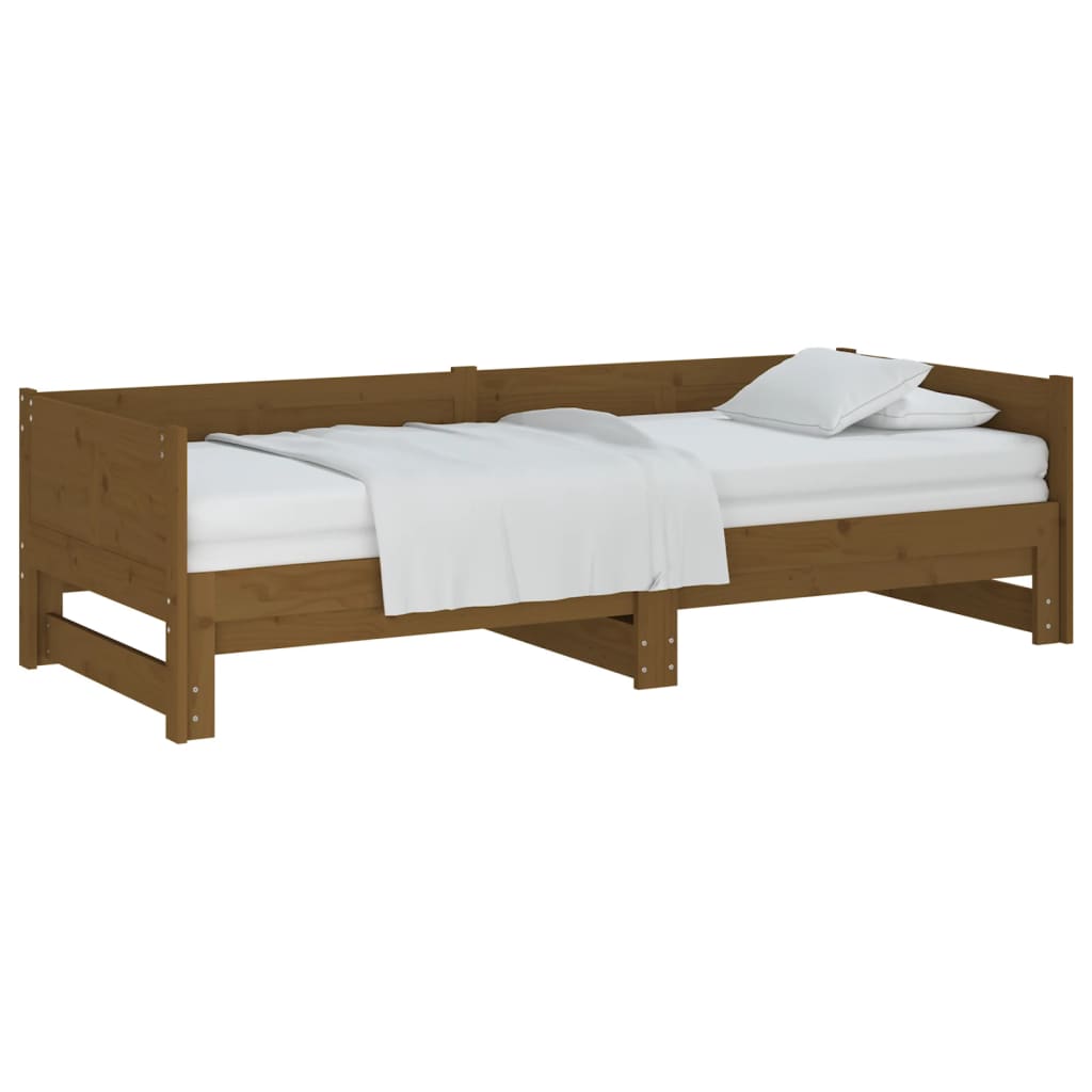 vidaXL Sofá cama extraíble madera maciza marrón miel 2x(90x200) cm