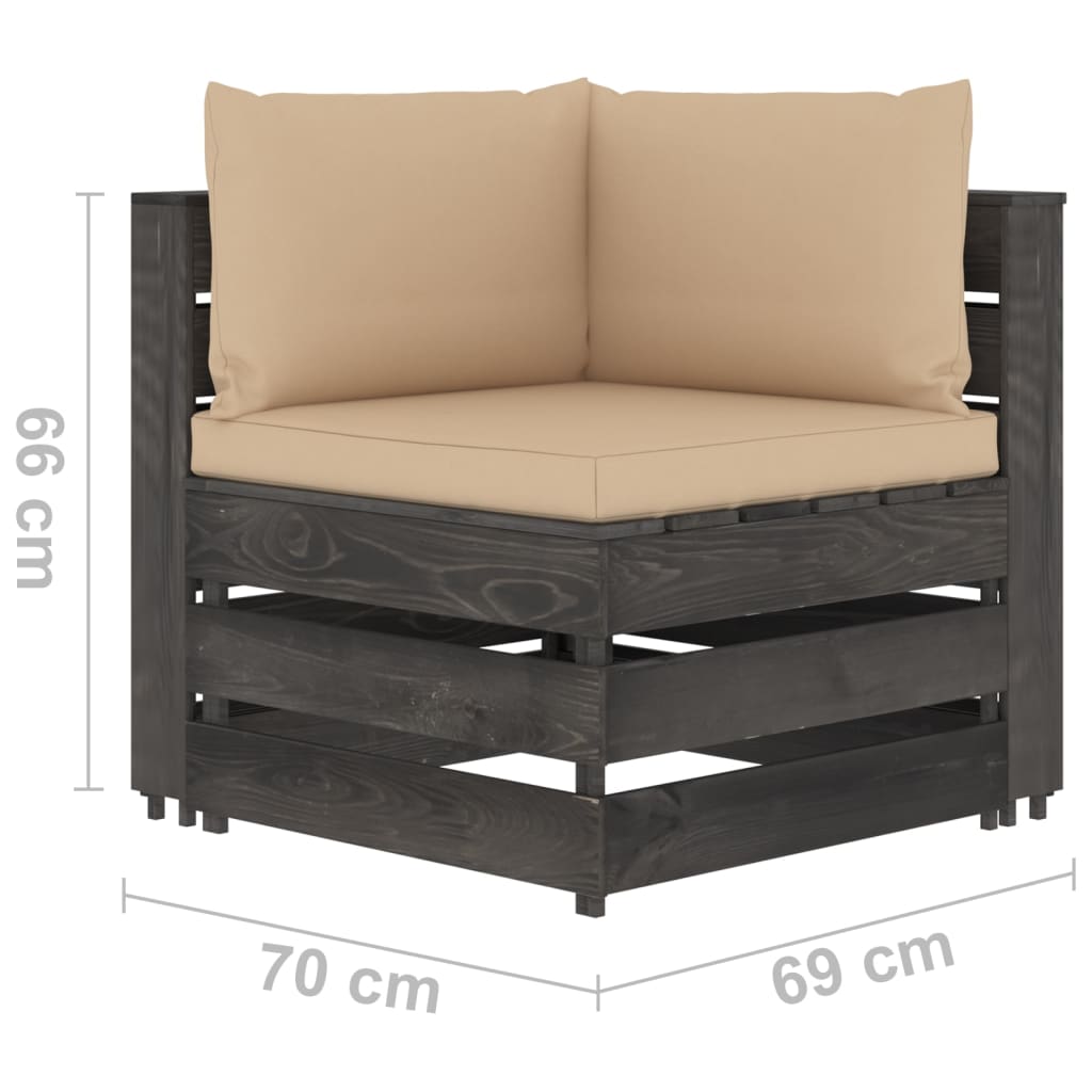 vidaXL Muebles de jardín 7 pzas con cojines madera impregnada gris