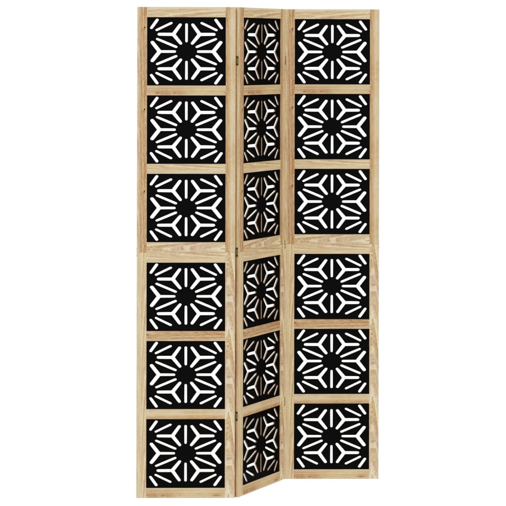 vidaXL Biombo separador 3 paneles madera maciza Paulownia marrón negro