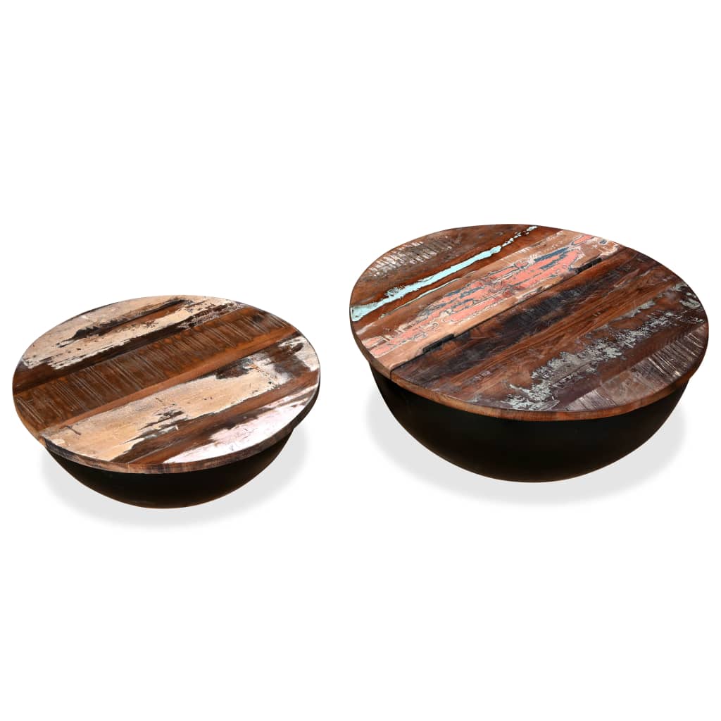 vidaXL Set de 2 mesas de centro madera reciclada negra forma de bol