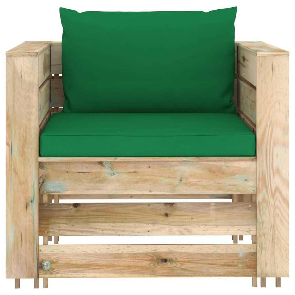 vidaXL Muebles de jardín 2 piezas con cojines madera impregnada verde