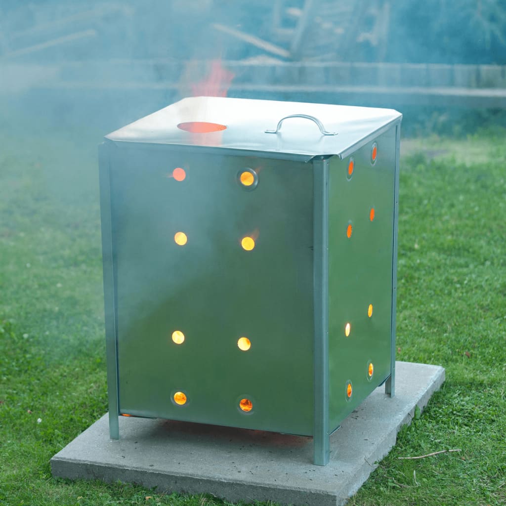 Nature Incinerador de jardín cuadrado de acero galvanizado 46x46x65 cm