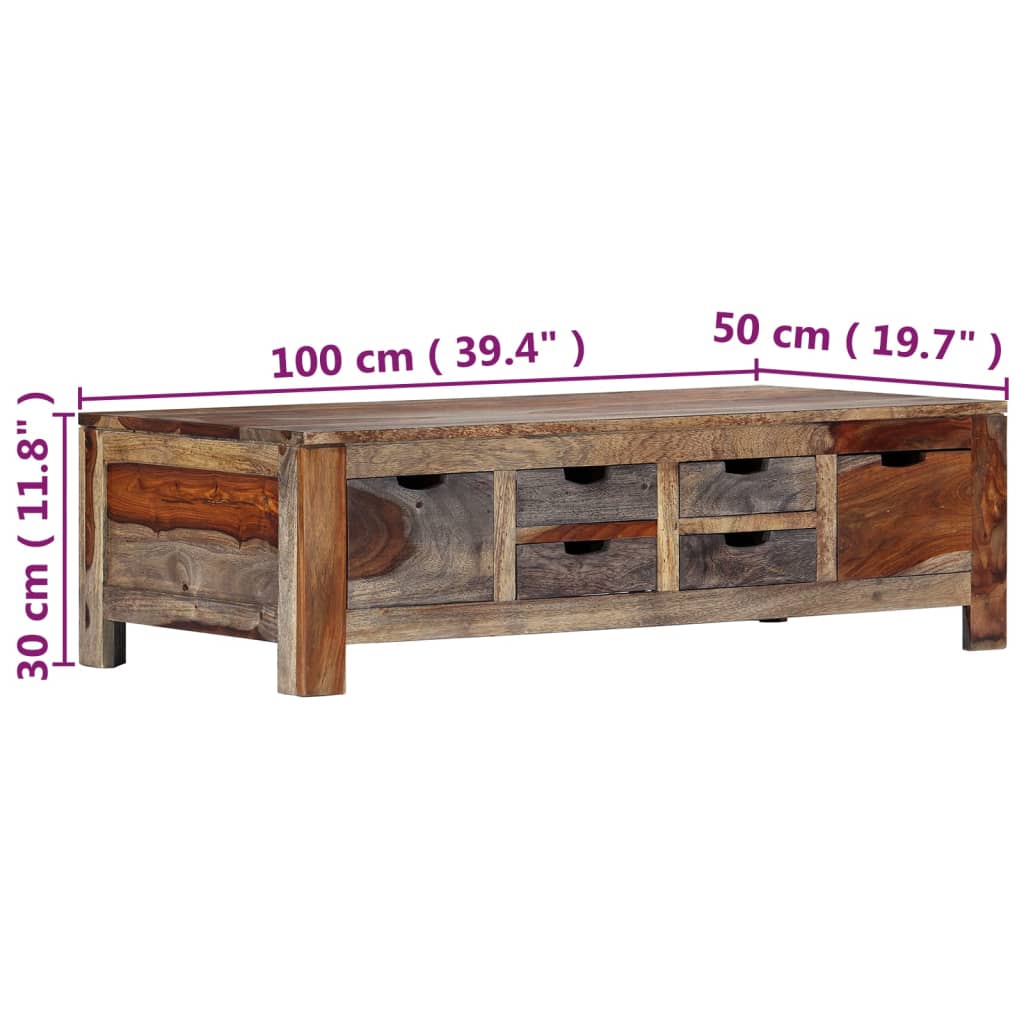 vidaXL Mesa de centro madera maciza de sheesham gris 100x50x30 cm