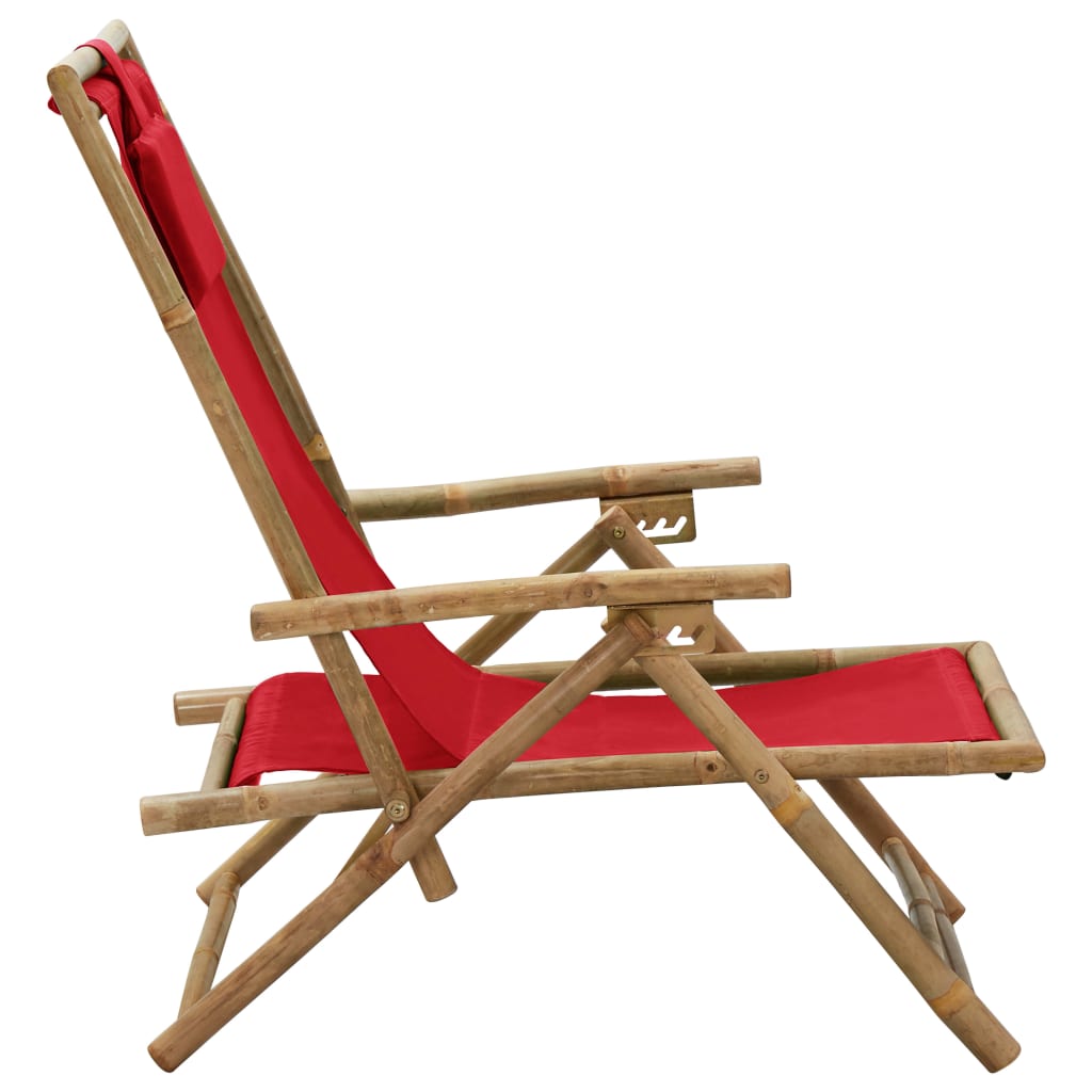 vidaXL Silla de relax reclinable de bambú y tela roja