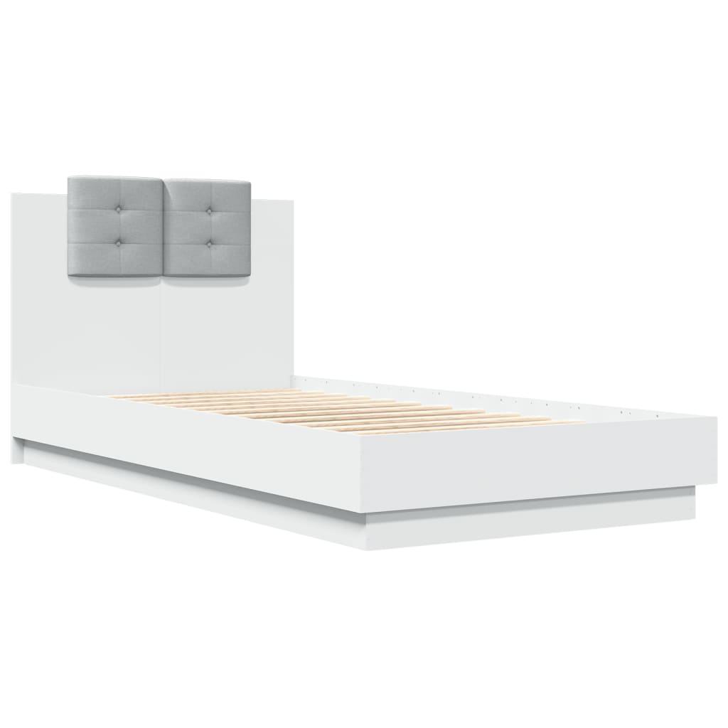 vidaXL Estructura de cama con cabecero y luces LED blanco 90x190 cm