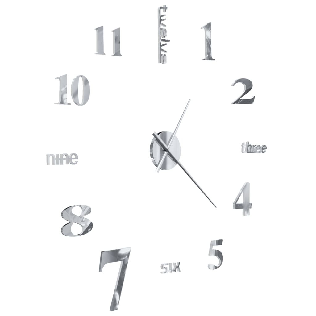 vidaXL Reloj de pared 3D de diseño moderno 100 cm XXL plateado