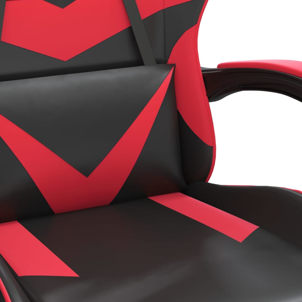 vidaXL Silla gaming giratoria y reposapiés cuero sintético negro rojo