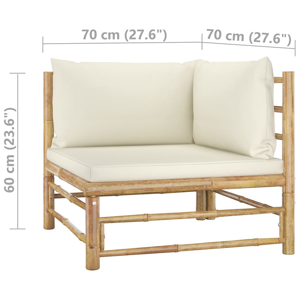 vidaXL Set de muebles de jardín 9 piezas bambú y cojines blanco crema