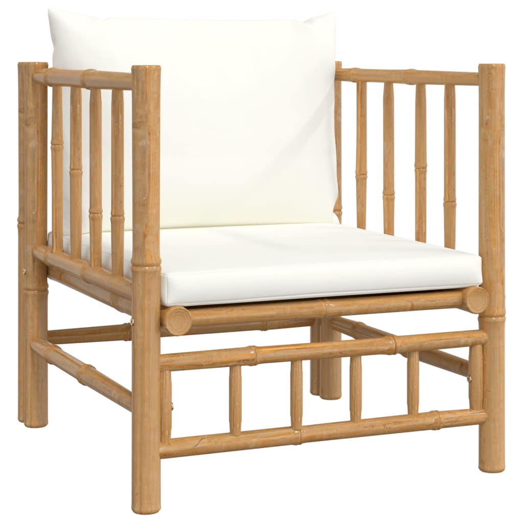 vidaXL Set de muebles de jardín 8 piezas bambú y cojines blanco crema