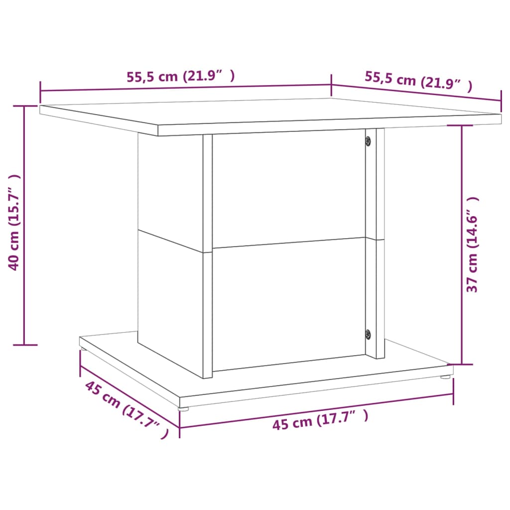 vidaXL Mesa de centro de aglomerado gris hormigón 55,5x55,5x40 cm