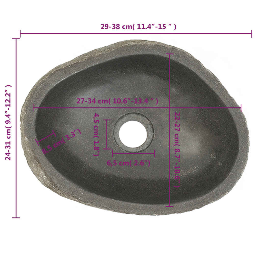 vidaXL Lavabo de piedra de río ovalada 29-38 cm