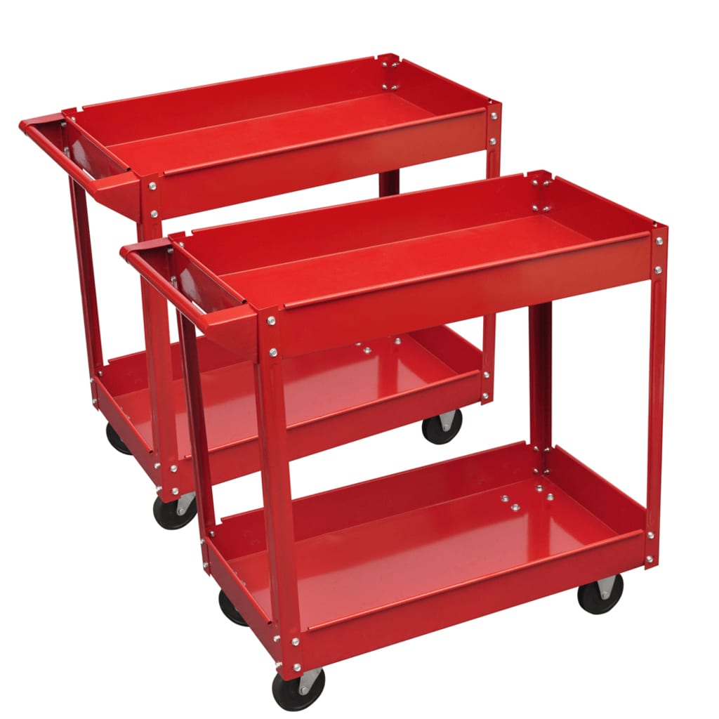 vidaXL Carrito de herramientas de taller 2 uds 2 estantes rojo 100 kg