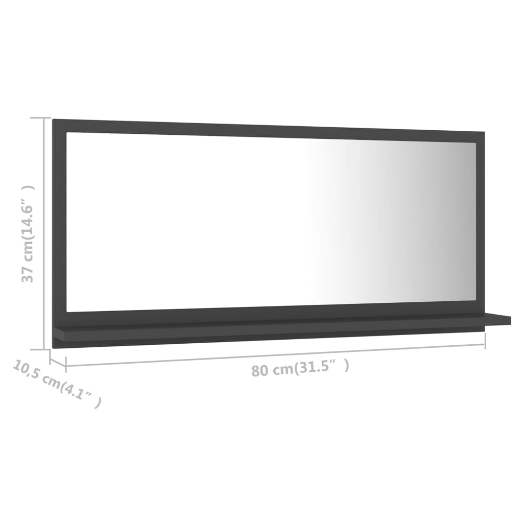 vidaXL Espejo de baño madera contrachapada gris 80x10,5x37 cm