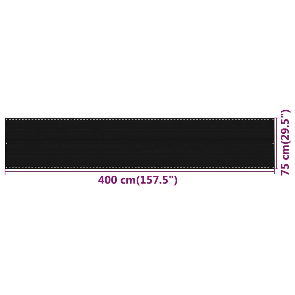 vidaXL Toldo para balcón HDPE negro 75x400 cm