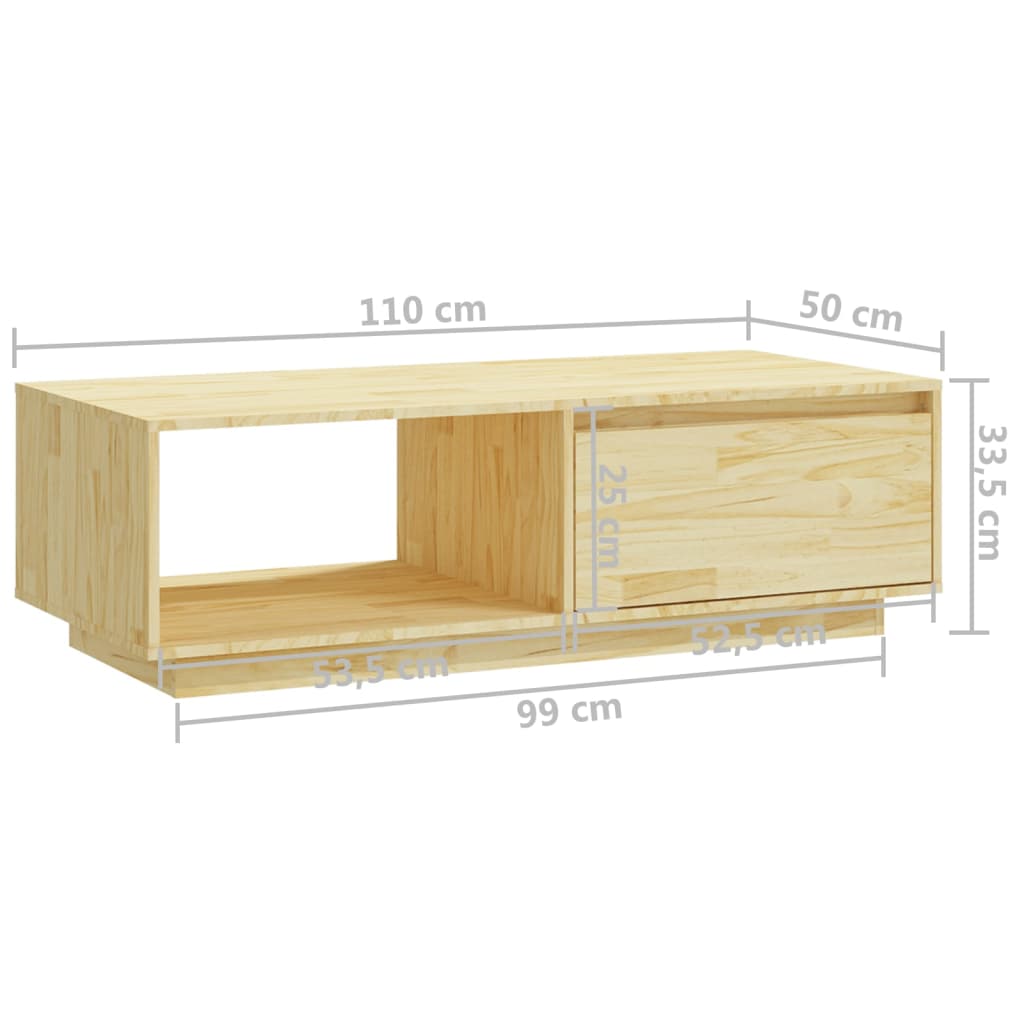 vidaXL Mesa de centro de madera maciza de pino 110x50x33,5 cm