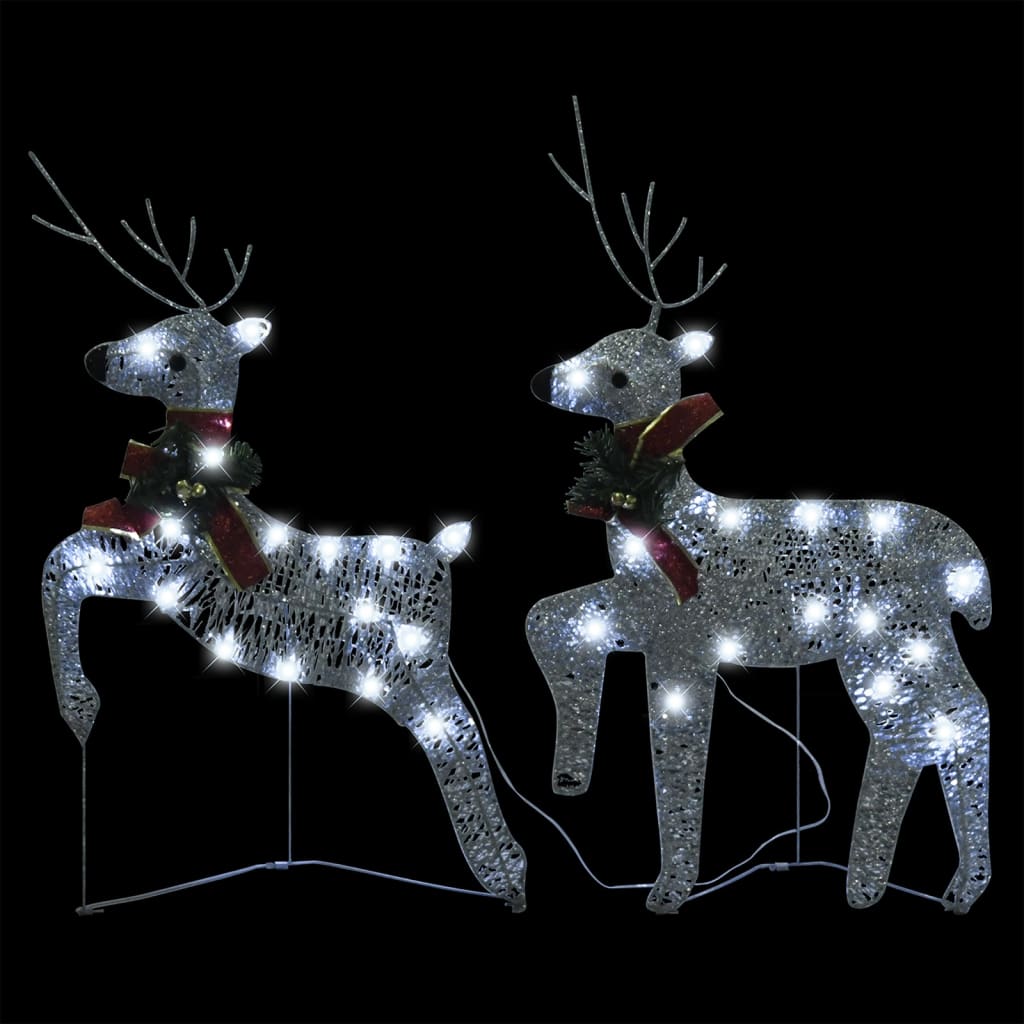 vidaXL Decoración navideña de jardín renos y trineo plateado 100 LED